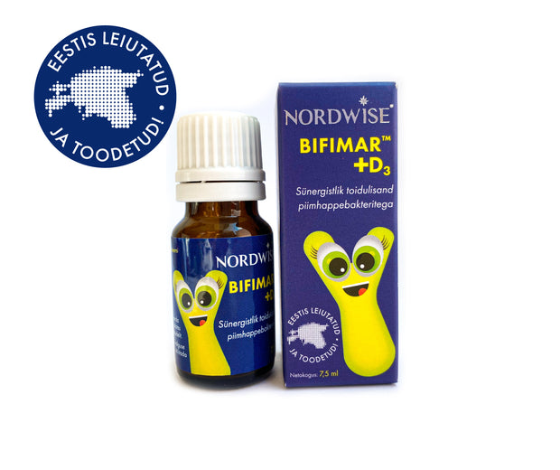 👶 BIFIMAR<sup>®</sup> +D3 Sünergistlik toidulisand laste seedimisele ja immuunsüsteemile (7,5 ml)